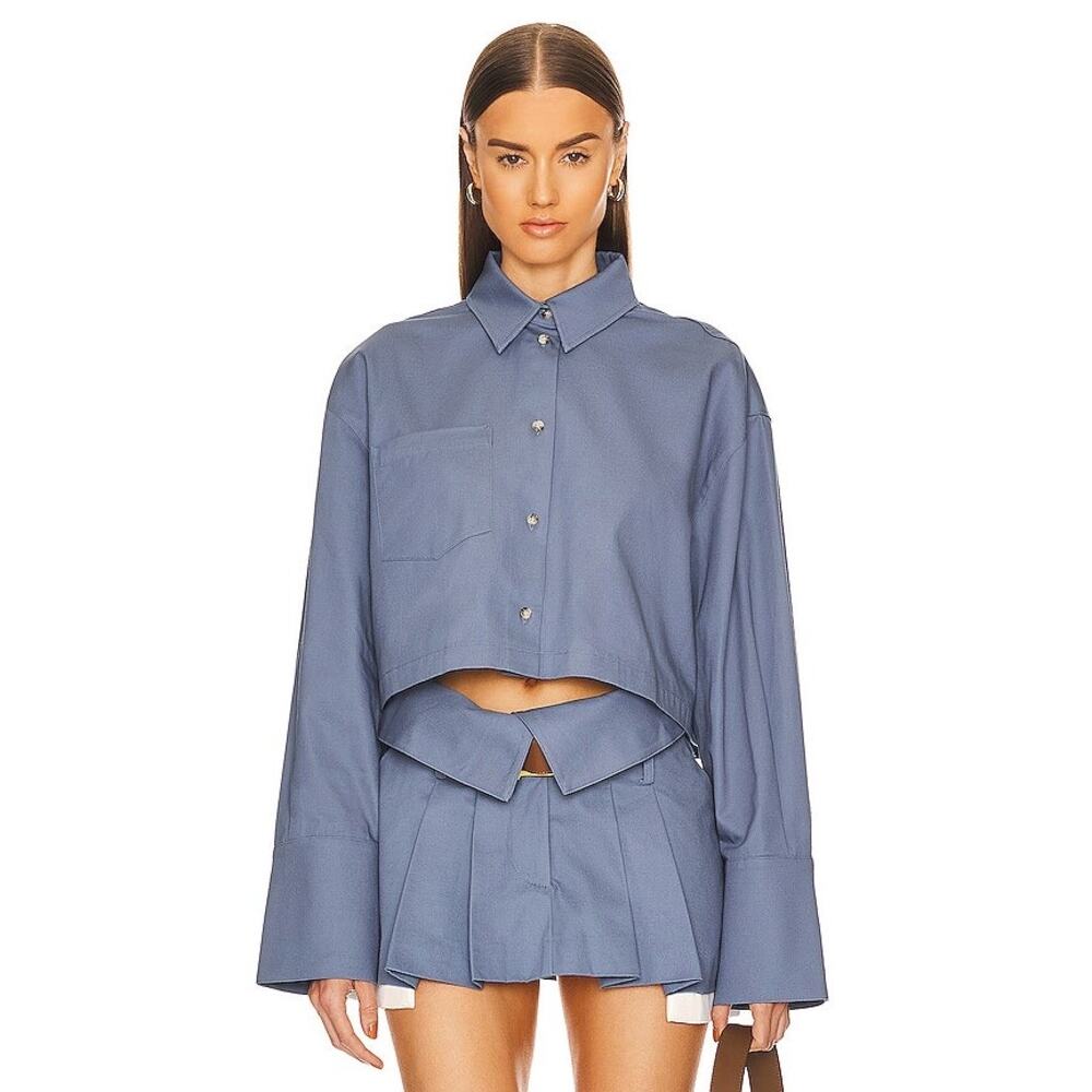 SOLD SOLD Helsa Chino Cropped Shirt Blue Gray Size XS Organic Cotton - Picture 1 of 5